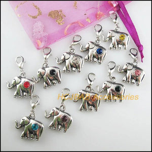 10Pcs Elephant Charms Crystal 18x20.5mm With Lobster Clasps