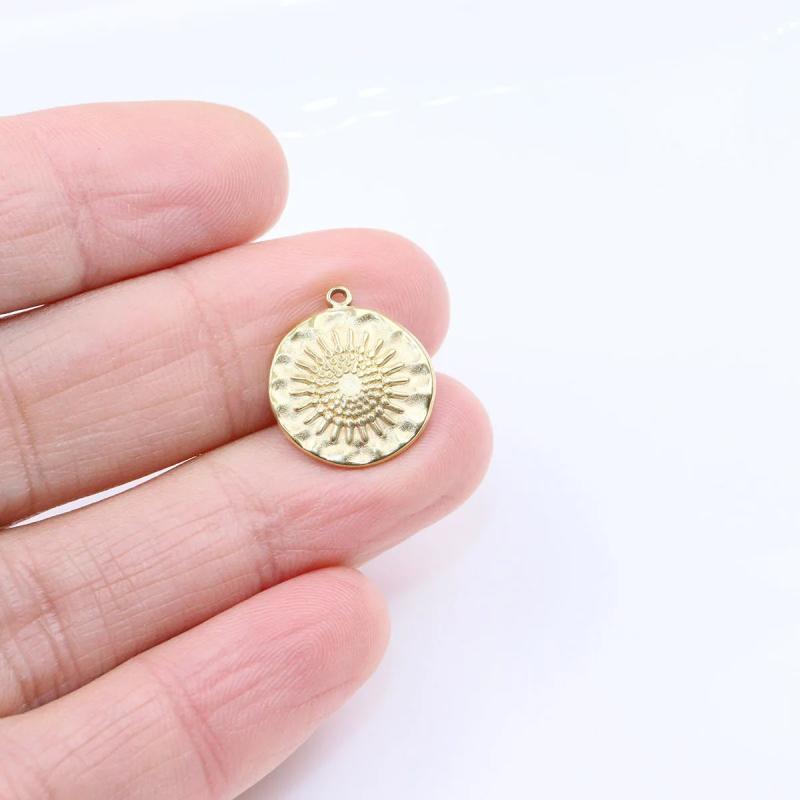 5pcs 15mm Stainless Steel High Round Flower Charms Pendant DIY Necklace Earrings