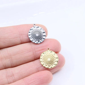 5pcs 15mm Stainless Steel High Round Flower Charms Pendant DIY Necklace Earrings