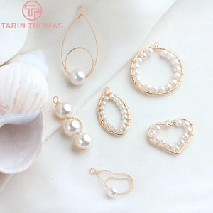 4PCS 24K Plated Heart Round Charms Pendants for Jewelry Making