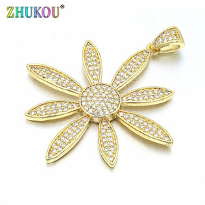 Brass CZ Flower Charms Pendants for DIY Jewelry Making
