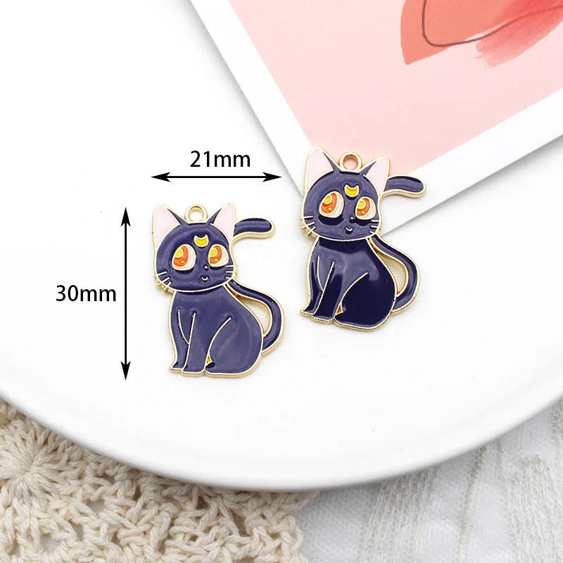 10pcs 21*30mm Enamel Cat Charms for Jewelry Making DIY Necklaces Earrings