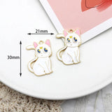 10pcs 21*30mm Enamel Cat Charms for Jewelry Making DIY Necklaces Earrings