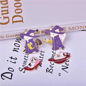 10pcs Halloween Witch Cat Enamel Charms DIY Jewelry Making