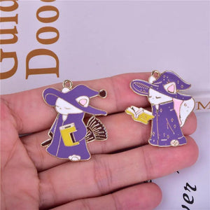 10pcs Halloween Witch Cat Enamel Charms DIY Jewelry Making