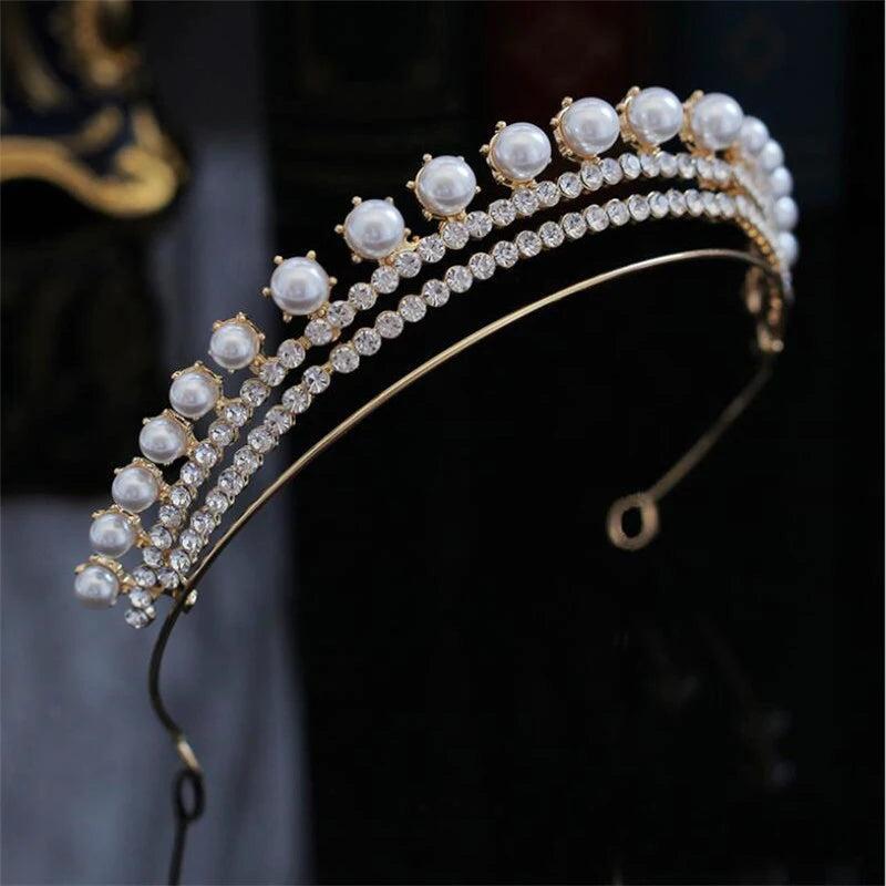 Rhinestone Pearls Crown Headband Wedding Ornaments Bridal Hair Jewelry