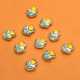 5pcs Hand Painted Flower Ceramic Beads 16x14mm Pink Yellow