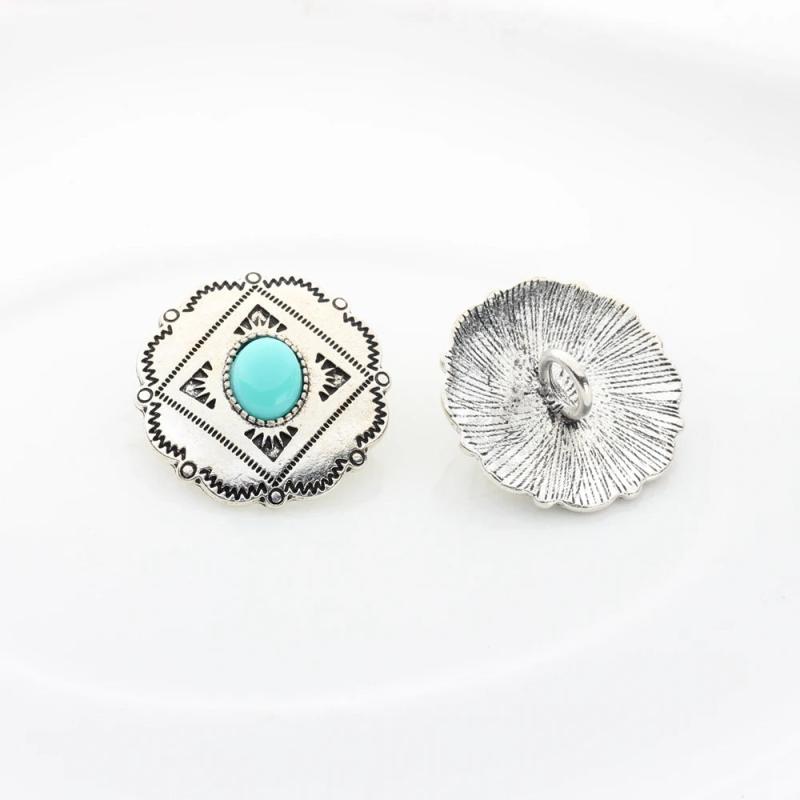 3pcs/lot 30MM Retro Zinc Alloy Charms Pendant Round Flowers Concho Button