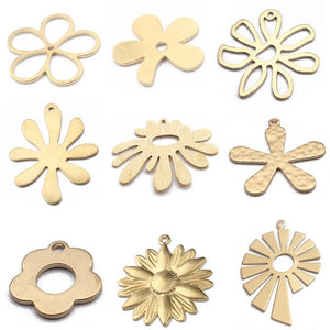 10Pcs Raw Brass Flower Charms for DIY Earrings Crafts