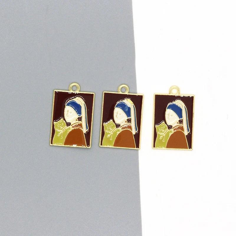 10pcs Renaissance Art Enamel Charms Abstract Painting Vintage Keychain