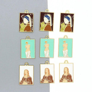 10pcs Renaissance Art Enamel Charms Abstract Painting Vintage Keychain