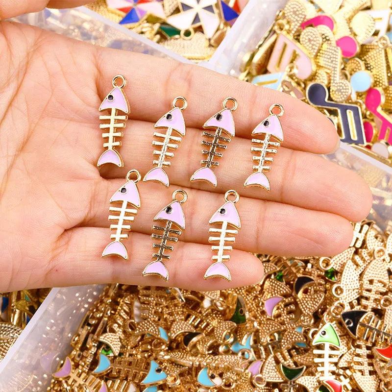 20Pcs Enamel Fish Bone Pendants for Jewelry Making DIY Crafts Accessories