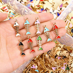 20Pcs Enamel Fish Bone Pendants for Jewelry Making DIY Crafts Accessories