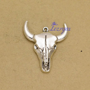 Antique Silver Plated Cow Sheep Skull Head Ox Horn Charms Farm Animals Pendants