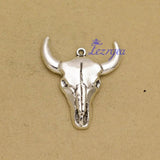 Antique Silver Plated Cow Sheep Skull Head Ox Horn Charms Farm Animals Pendants