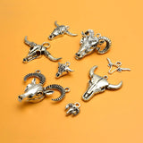 Antique Silver Plated Cow Sheep Skull Head Ox Horn Charms Farm Animals Pendants
