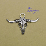 Antique Silver Plated Cow Sheep Skull Head Ox Horn Charms Farm Animals Pendants