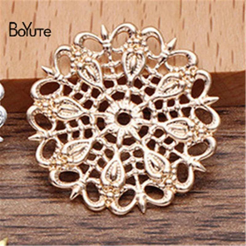 BoYuTe 25MM Filigree Peacock Feather Charm DIY Hand Jewelry Making Materials