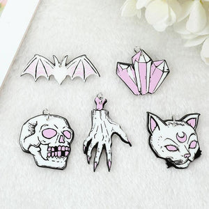 10 Pcs Halloween Charms Witch Skull Bat Cat Acrylic Findings DIY Making
