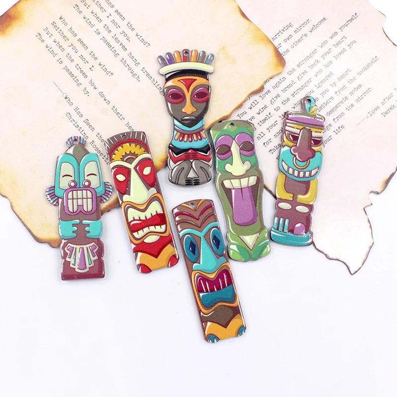 6pcs Exaggerated Tribal Acrylic Charms Colorful Long Pendant DIY Jewelry