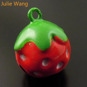 10PCS Copper Red/Pink Enamel Strawberry Bell Charm for Jewelry Making