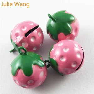 10PCS Copper Red/Pink Enamel Strawberry Bell Charm for Jewelry Making
