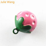 10PCS Copper Red/Pink Enamel Strawberry Bell Charm for Jewelry Making