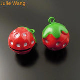 10PCS Copper Red/Pink Enamel Strawberry Bell Charm for Jewelry Making