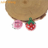10PCS Copper Red/Pink Enamel Strawberry Bell Charm for Jewelry Making