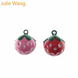 10PCS Copper Red/Pink Enamel Strawberry Bell Charm for Jewelry Making