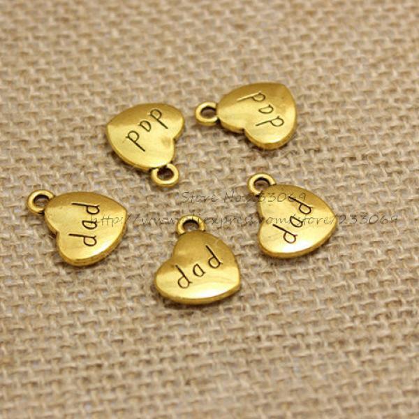 (30 pieces/lot) 14*17mm Engraved Dad Heart Charm Jewelry Findings