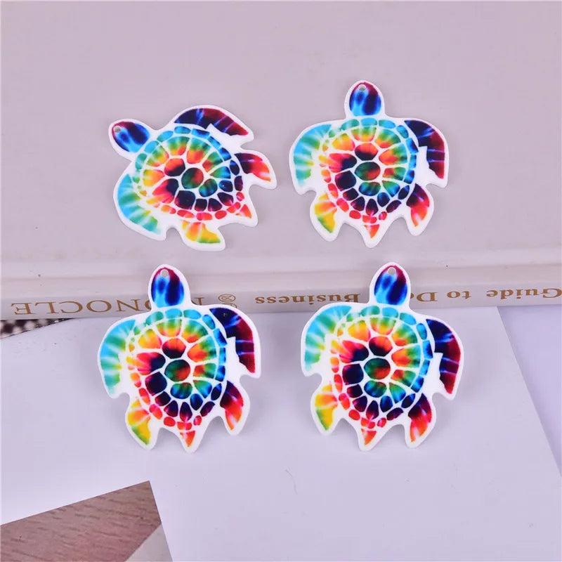 10pcs Rainbow Tortoise Arcylic Charms for Earring Making