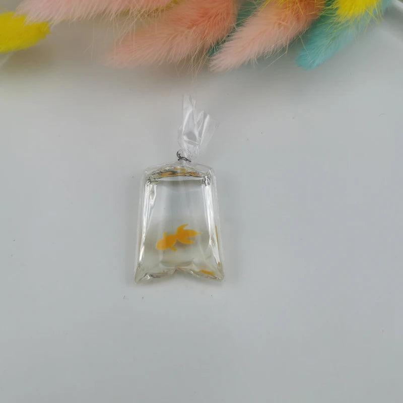 10pcs Resin Goldfish Charms in Water Bag - DIY Jewelry Pendant Keychain