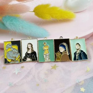 10pcs Enamel Oil Painting Metal Charms DIY Earring Art Pendant 17*25mm