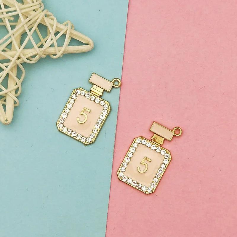 10pcs Rhinestone Perfume Bottle Enamel Charms Metal Pendants
