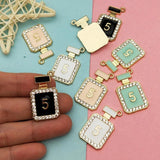 10pcs Rhinestone Perfume Bottle Enamel Charms Metal Pendants