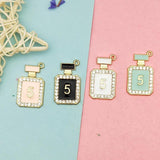 10pcs Rhinestone Perfume Bottle Enamel Charms Metal Pendants