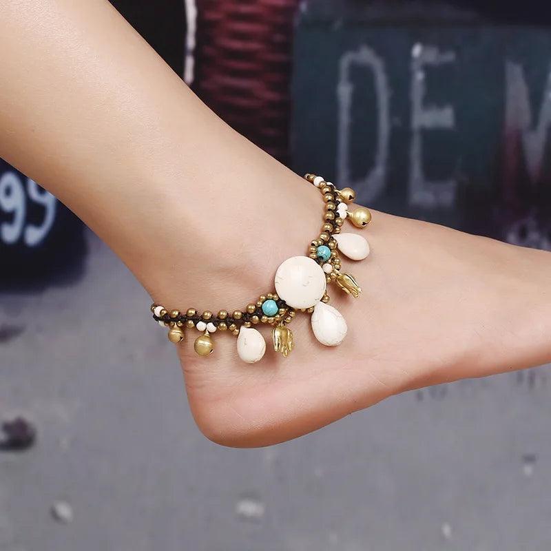 Bohemia Style Semi-precious Stone Anklet Hand-woven Elephant Vacation