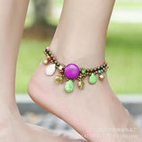 Bohemia Style Semi-precious Stone Anklet Hand-woven Elephant Vacation