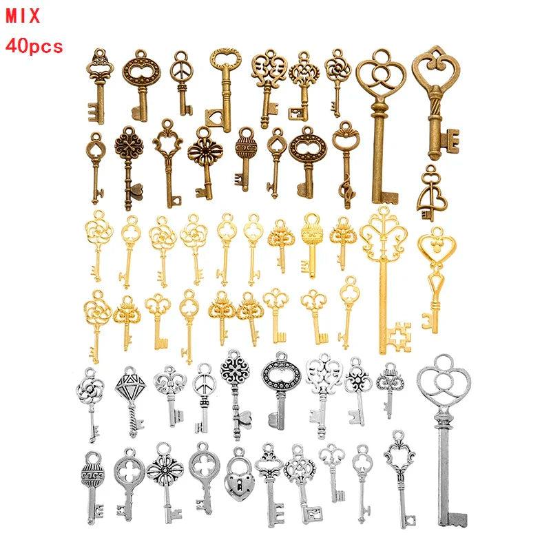 Antique Silver Charms Mix Key Crown Moon Snowflake Pendants for Jewelry Making