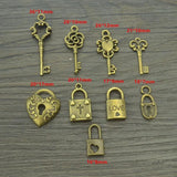 Antique Silver Charms Mix Key Crown Moon Snowflake Pendants for Jewelry Making
