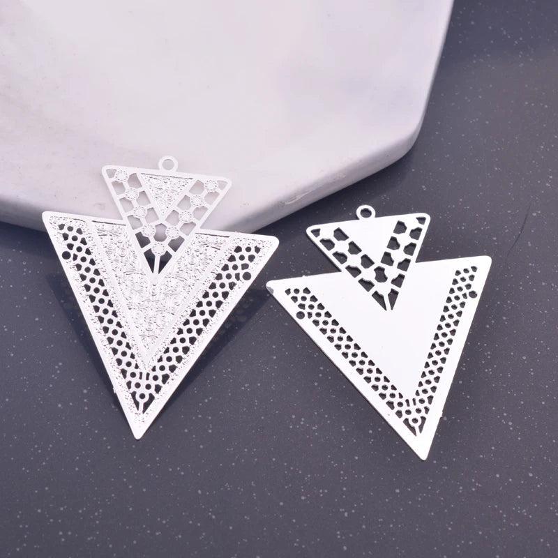 6pcs Big Silver Plated Triangle Charm Pendant Earring 32*40mm