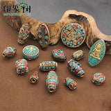 1Pc/5Pcs Nepal Red Coral Tibetan Beads Antique Golden For Jewelry Making