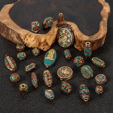 1Pc/5Pcs Nepal Red Coral Tibetan Beads Antique Golden For Jewelry Making