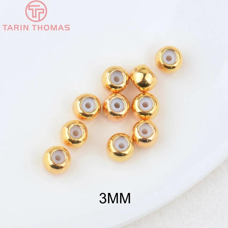 20PCS 3-6MM 24K Plated Brass Rubber Beads DIY Jewelry Findings