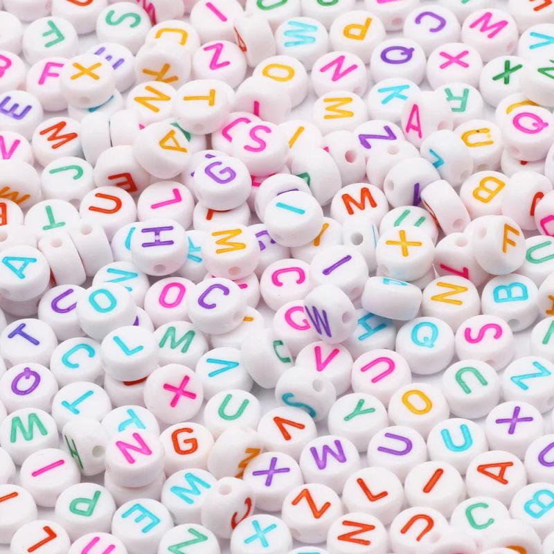 7mm Round Acrylic Beads with Letters for Jewelry Making