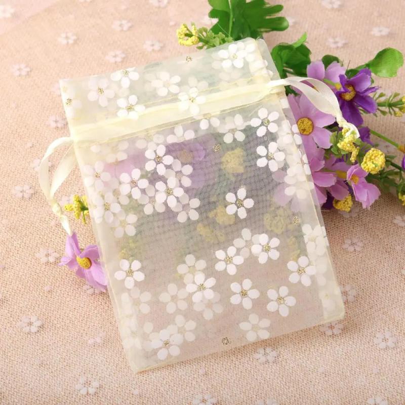 10pcs Flower Organza Gift Bags Wedding Jewelry Candy Drawstring Pouches