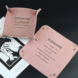 2Pcs Display Plates Pink PU Leather Organizer Storage Showcase Tray