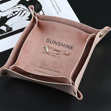 2Pcs Display Plates Pink PU Leather Organizer Storage Showcase Tray