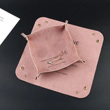 2Pcs Display Plates Pink PU Leather Organizer Storage Showcase Tray